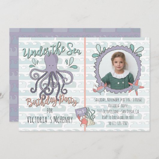 Onder het Zee Octopus Birthday Party Afbeelding In Kaart (Voorkant / Achterkant)