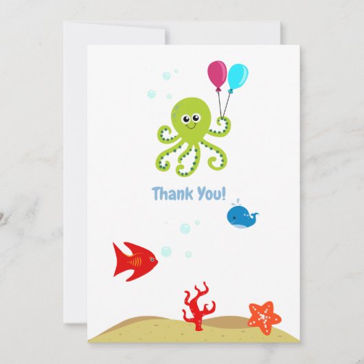 Onder het Zee Octopus Boy Birthday Bedankkaart (Voorkant)