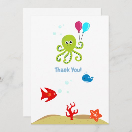 Onder het Zee Octopus Boy Birthday Bedankkaart (Voorkant / Achterkant)