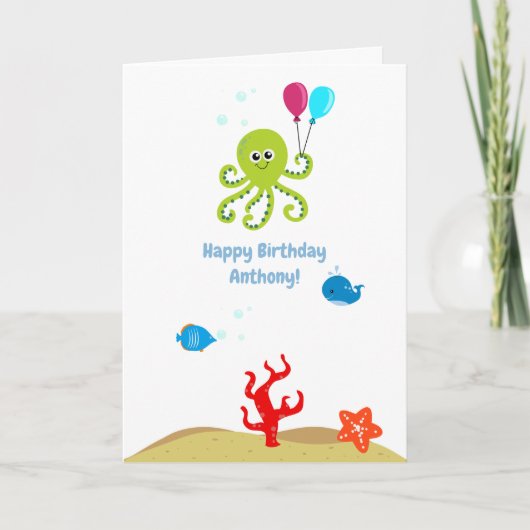 Onder het Zee Octopus Boy Birthday Greeting Kaart (Voorkant)