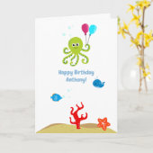 Onder het Zee Octopus Boy Birthday Greeting Kaart (Gele Bloem)