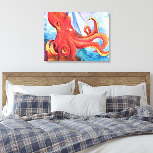 Onder het Zee Octopus Canvas Afdruk (Insitu (Slaapkamer))