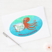 Onder het Zee Octopus met Bubble verjaardagsfeest Ovale Sticker (Envelop)