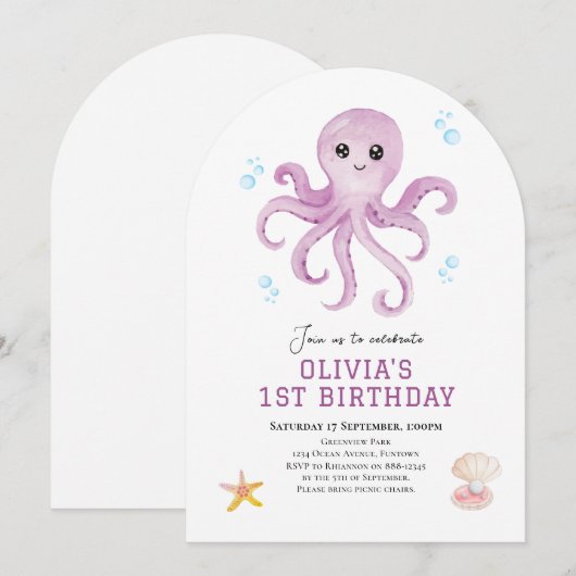 Onder het zee Octopus verjaardagsuitnodiging Kaart (Voorkant / Achterkant)