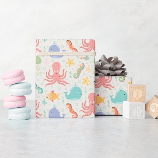 Onder het Zee Octopus Zee Horse Whale Starfish Cadeaupapier (Baby Shower)