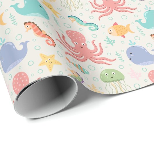 Onder het Zee Octopus Zee Horse Whale Starfish Cadeaupapier (Rol Hoek)