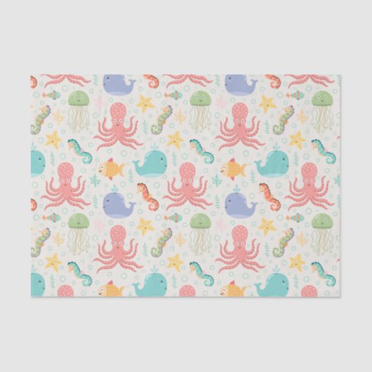 Onder het Zee Octopus Zee Horse Whale Starfish Tissuepapier (Voorkant)