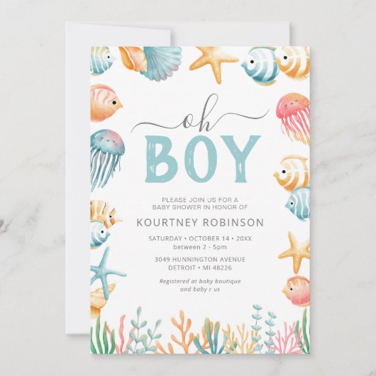 Onder het Zee Oh Boy Baby shower Kaart (Voorkant)
