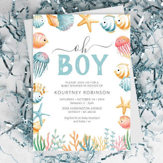 Onder het Zee Oh Boy Baby shower Kaart