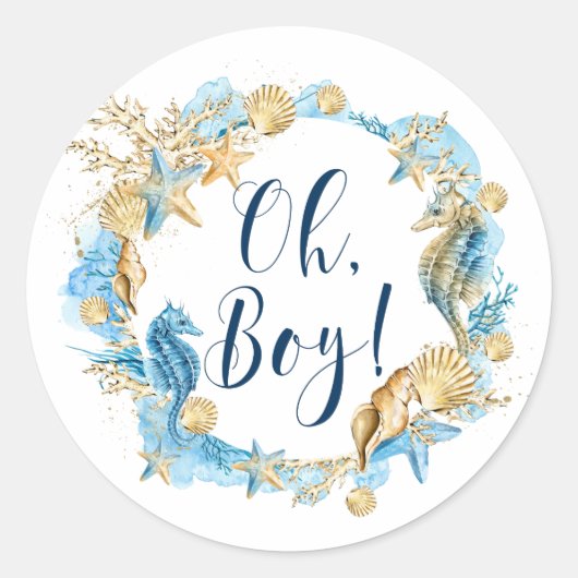 Onder het Zee | Oh Boy Baby shower Ronde Sticker (Voorkant)