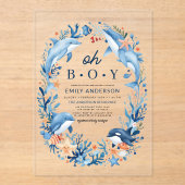 Onder het Zee Oh Boy Blue Baby shower Acryl Uitnodigingen (Voorkant)
