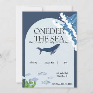 Onder het Zee One Year Old Birthday Invitation Kaart