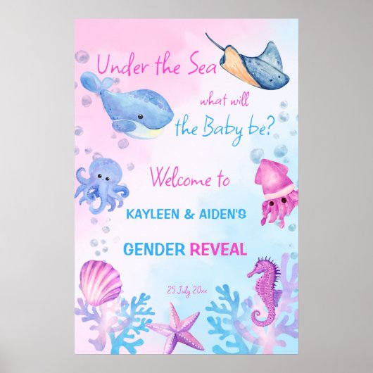 Onder het zee onthullen gender welkomstbord poster (Voorkant)