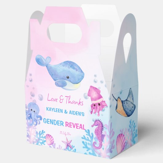 Onder het zee onthullen het geslacht roze blauw bedankdoosjes (Geopend)