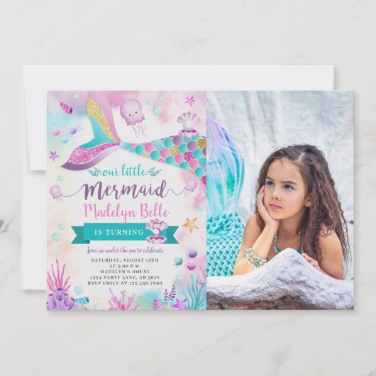 Onder het Zee onze kleine zeemeermin verjaardag fo Kaart (Voorkant)