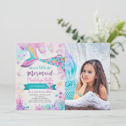 Onder het Zee onze kleine zeemeermin verjaardag fo Kaart (Staand voorkant)