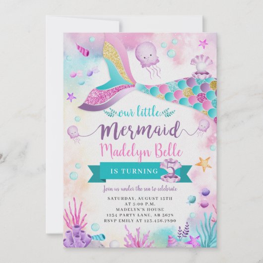 Onder het Zee onze kleine zeemeermin verjaardag Kaart (Voorkant)