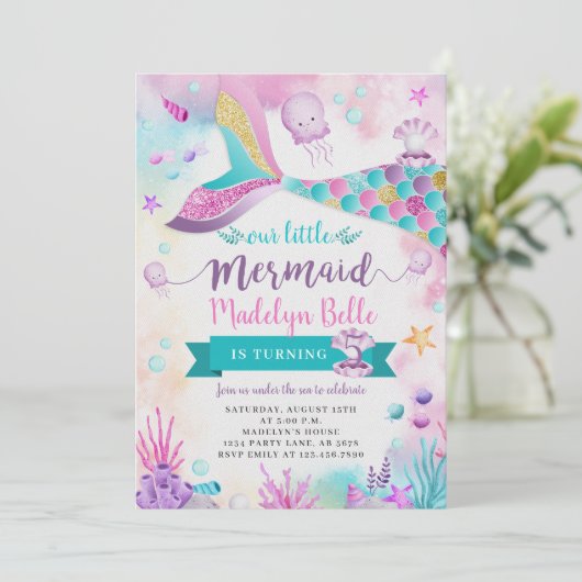 Onder het Zee onze kleine zeemeermin verjaardag Kaart (Staand voorkant)
