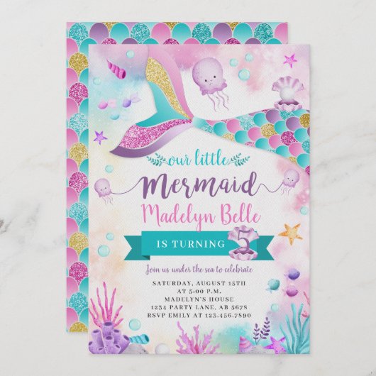 Onder het Zee onze kleine zeemeermin verjaardag Kaart (Voorkant / Achterkant)