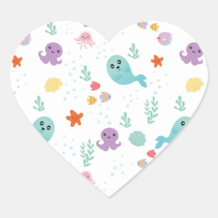 Onder het Zee Paars Baby shower viswater Hart Sticker