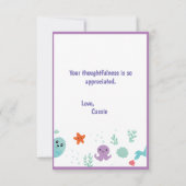 Onder het Zee Paarse Baby showers vissen Bedankkaart (Achterkant)