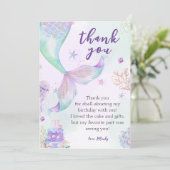 Onder het Zee Paarse Blauwgroen kleine zeemeermin Bedankkaart (Staand voorkant)