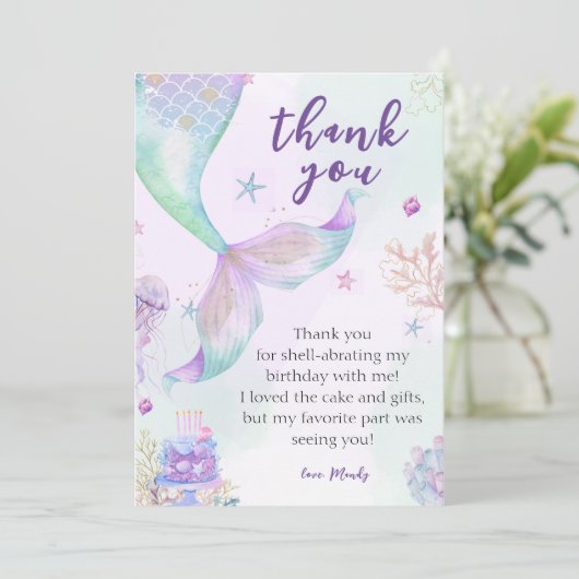 Onder het Zee Paarse Blauwgroen kleine zeemeermin Bedankkaart (Staand voorkant)