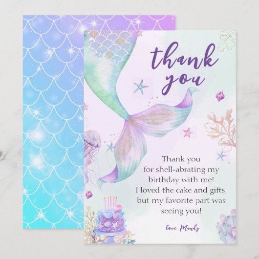 Onder het Zee Paarse Blauwgroen kleine zeemeermin Bedankkaart (Voorkant / Achterkant)