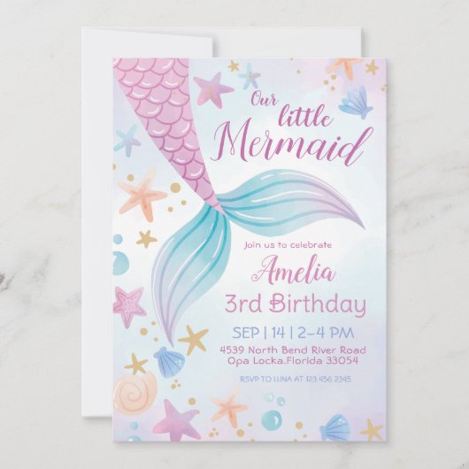 Onder het Zee Paarse Blauwgroen Kleine Zeemeermin  Kaart (Voorkant)