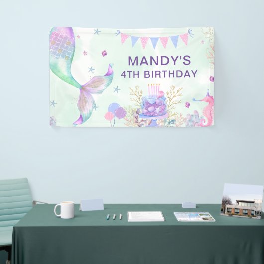 Onder het Zee Paarse Blauwgroen Kleine Zeemeermin  Spandoek (Beurs)