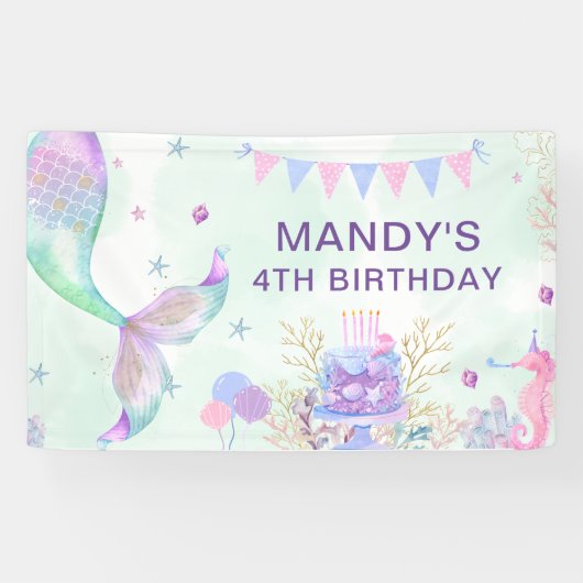 Onder het Zee Paarse Blauwgroen Kleine Zeemeermin  Spandoek (Horizontaal)