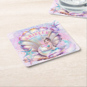 Onder het Zee Paarse & Blauwgroen Zeemeermin Birth Kartonnen Onderzetters (Schuin)