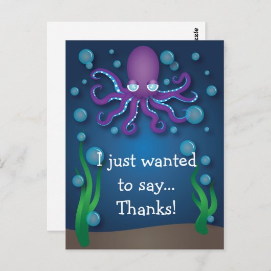 Onder het Zee Paarse Octopus Dank U Briefkaart (Voorkant / Achterkant)