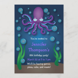Onder het Zee Paarse Octopus Verjaardagsuitnodigin Kaart