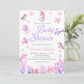 Onder het Zee paarse schattige Baby shower Kaart (Staand voorkant)