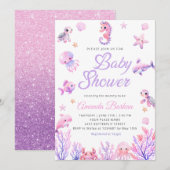 Onder het Zee paarse schattige Baby shower Kaart (Voorkant / Achterkant)