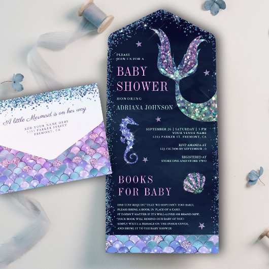 Onder het Zee Paarse zeemacht blauw Baby shower All In One Uitnodiging