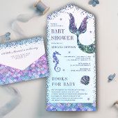 Onder het Zee Paarse zeemeermin Baby shower All In One Uitnodiging