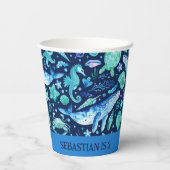 Onder het Zee Partij Ocean Animals Waterverf Navy Papieren Bekers (Achterkant)