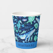 Onder het Zee Partij Ocean Animals Waterverf Navy Papieren Bekers (Voorkant)