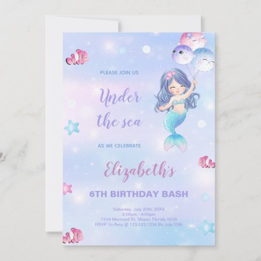 Onder het Zee Partij voor Meisjes met Tail Design Kaart (Voorkant)