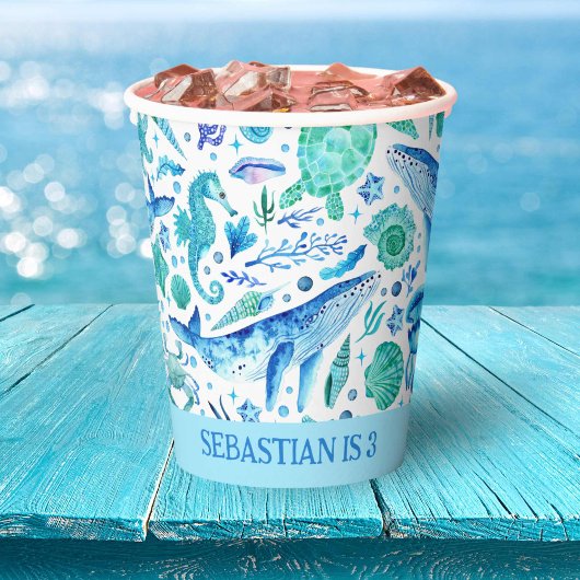 Onder het Zee Partij Waterverf Whale, Seahorse, Papieren Bekers