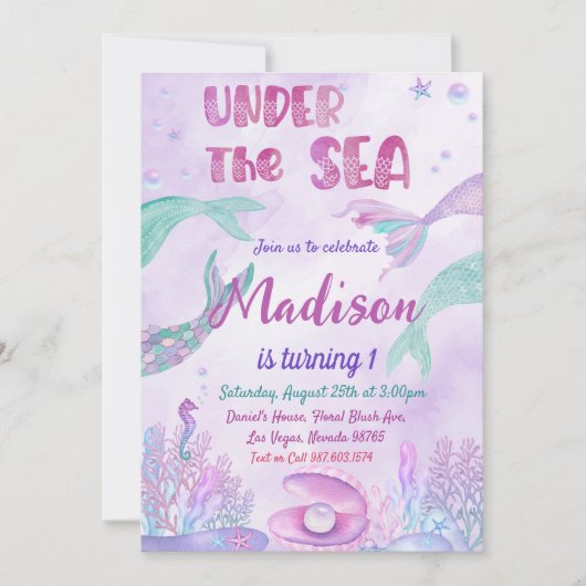 Onder het Zee Party Kleine Zeemeermin Verjaardagsf Kaart (Voorkant)