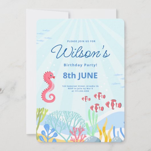 Onder het Zee Party, Ocean Animals Verjaardag Kaart (Voorkant)