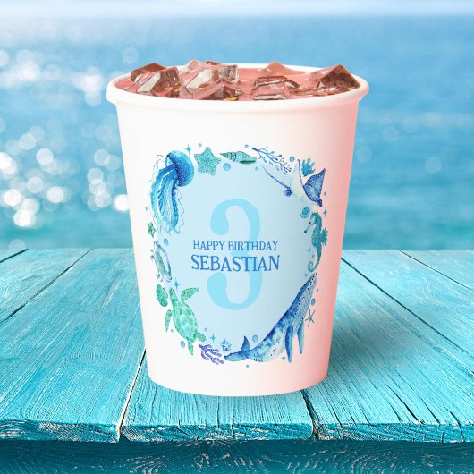 Onder het Zee Party Waterverf 3e verjaardag Papieren Bekers
