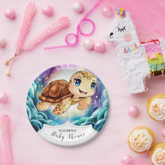 Onder het Zee Pastel Turtle Baby shower Papieren Bordje (Feest)