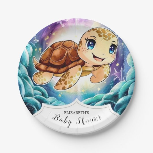 Onder het Zee Pastel Turtle Baby shower Papieren Bordje (Voorkant)
