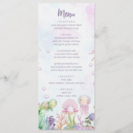 Onder het Zee Pearl Baby shower Menu (Voorkant)