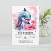 Onder het Zee Pink Dolphin Party Verjaardag Kaart (Staand voorkant)