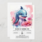 Onder het Zee Pink Dolphin Party Verjaardag Kaart (Voorkant / Achterkant)